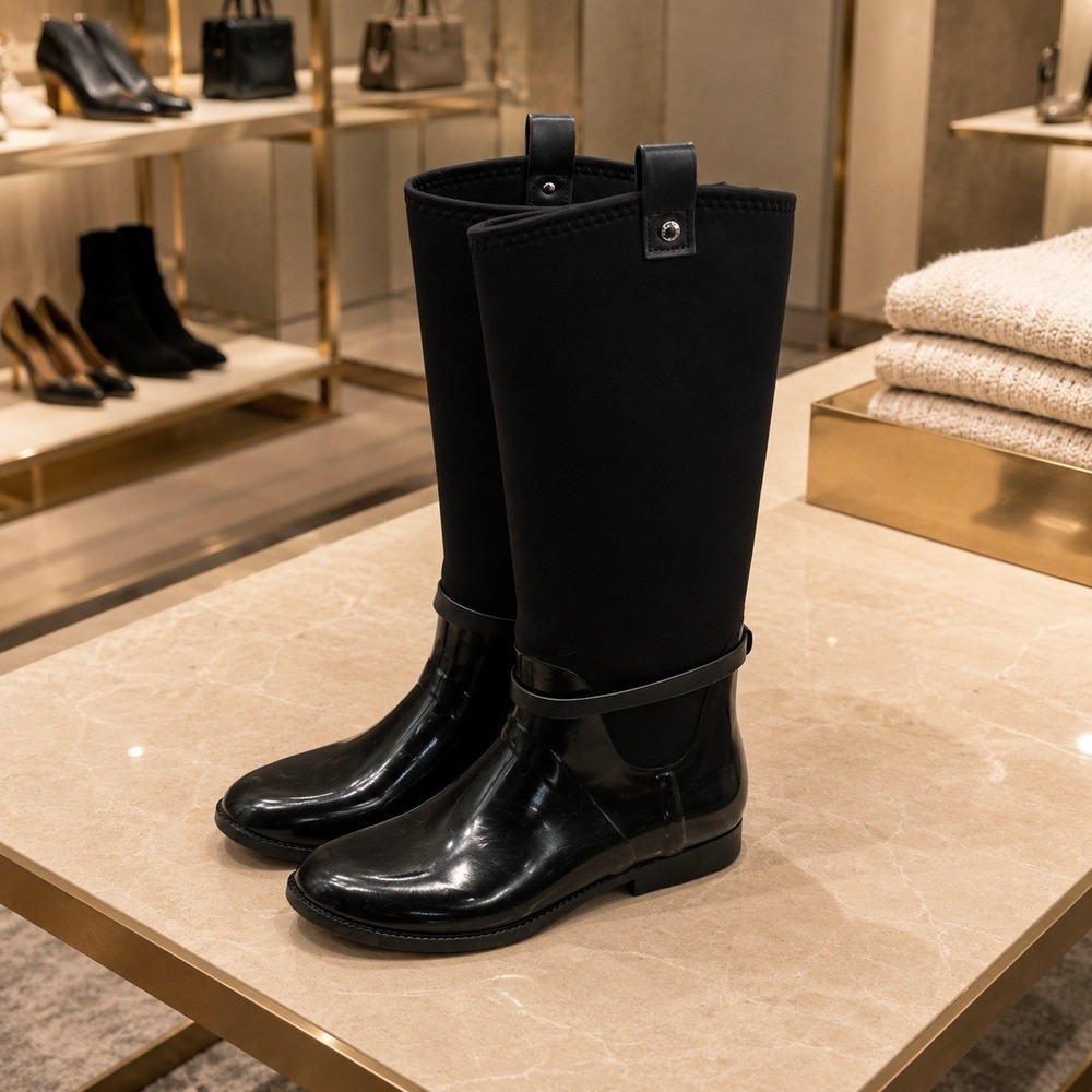 Michael Kors Charm Stretch Calf Black Rain Boots Capsule Comfort Utility 9